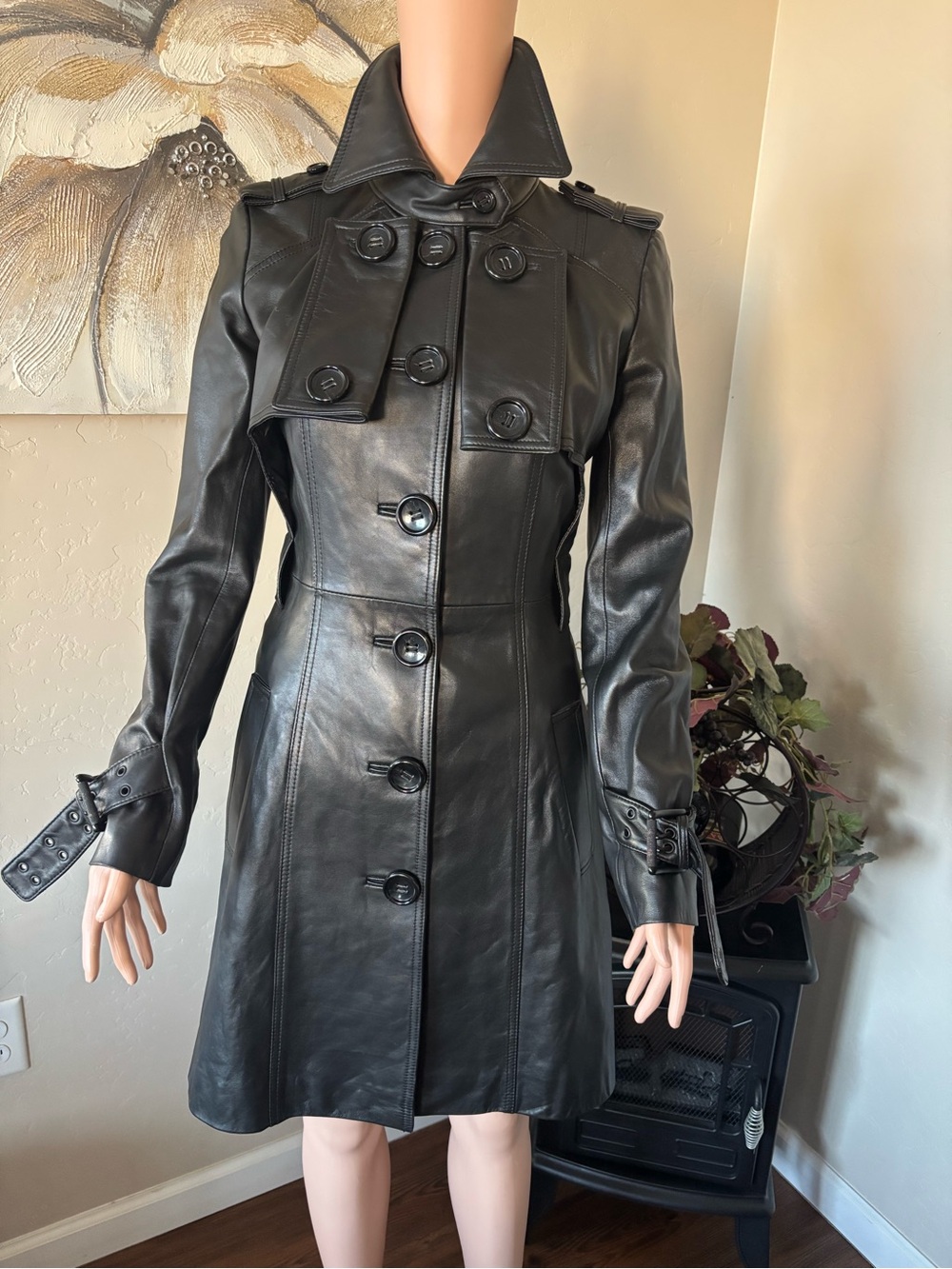 Rock & Republic Black Leather Trench Coat